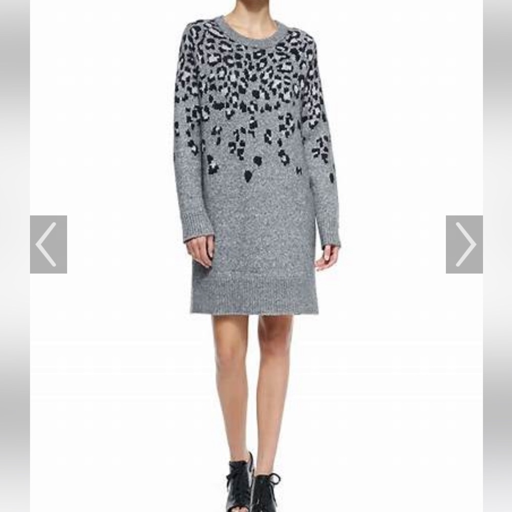 Gray Leopard Print Sweater Dress